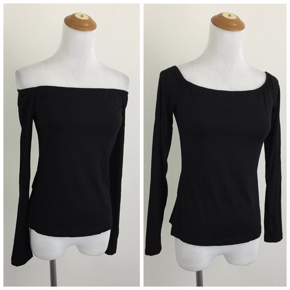 NWT L'AGENCE Fitted Black On/Off Shoulder Long Sleeve Stretchy Shirt